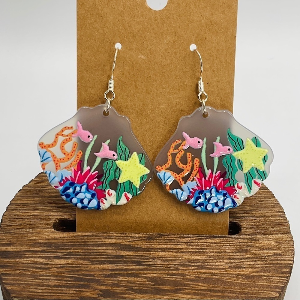 Beach Fish Earrings Coral Aquarium Ocean Resin Hook Jewelry Gift Animal Coastal